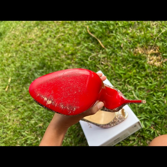 Christian Louboutin Demi You Glitter Peep Toe Pumps - Picture 13 of 16